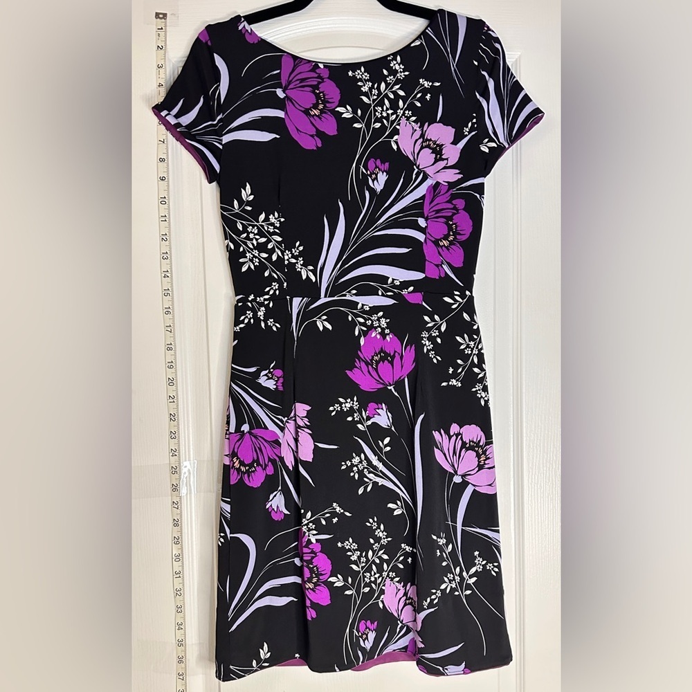 White House Black Market Black and Purple Floral Midi Sheath Dress, XS - Picture 4 of 4